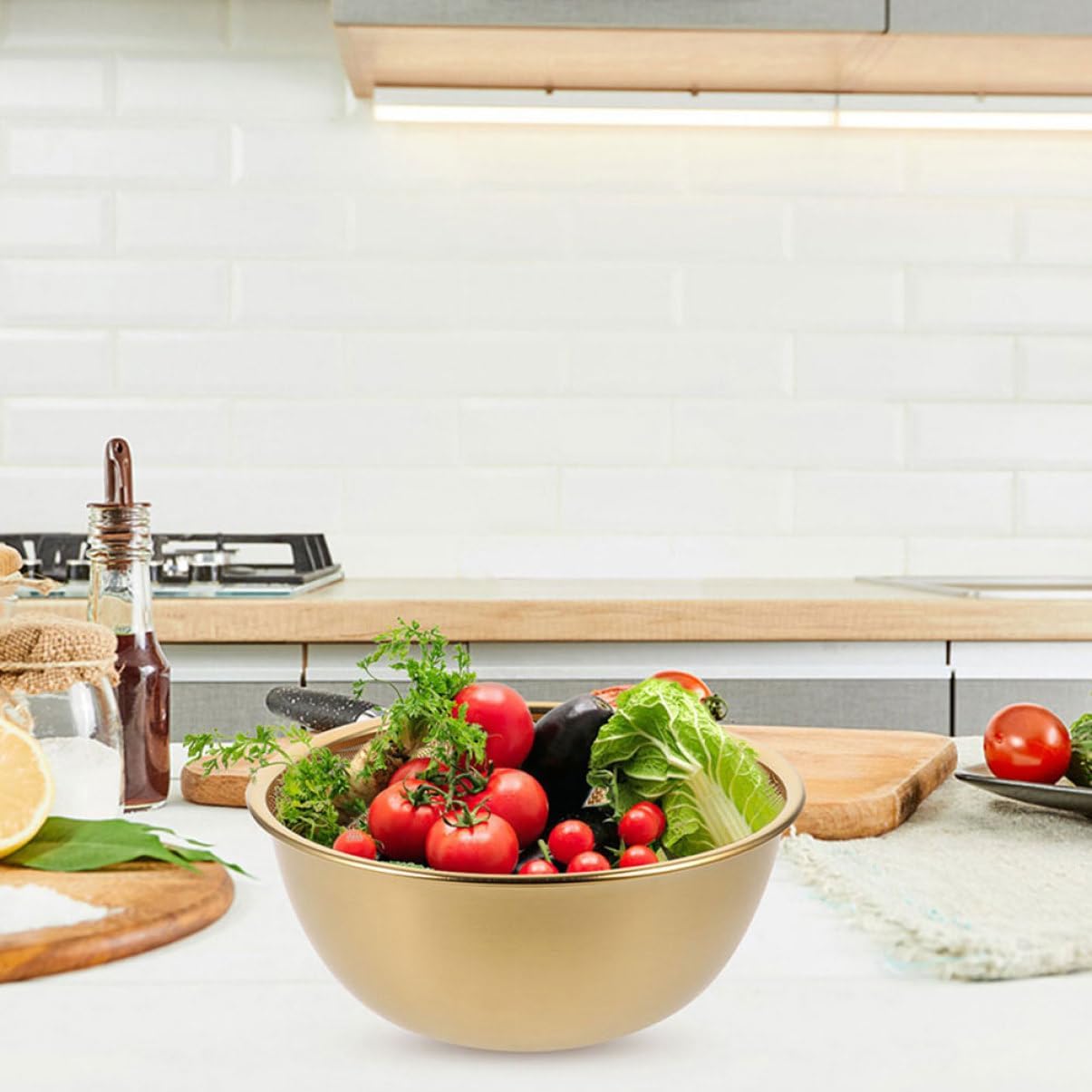 Zerodeko Gold Stainless Steel Colander Drain Basket Set