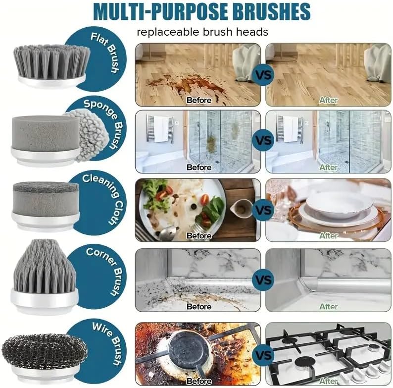 6in1 Electric Spin Scrubber with 6 Brush Heads 1