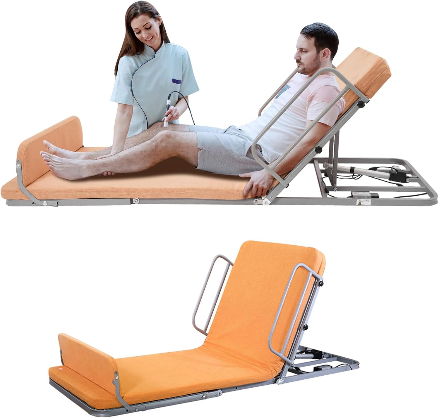 Hanmorfarbi Electric Lift Bed Backrest with Guardrail and Pedal 300lbs Load