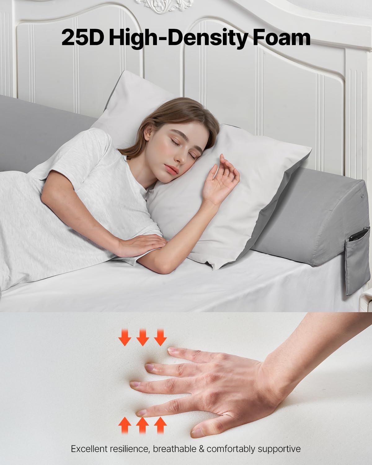 VEVOR Bed Wedge Pillow for Headboard Gray 72x10x6
