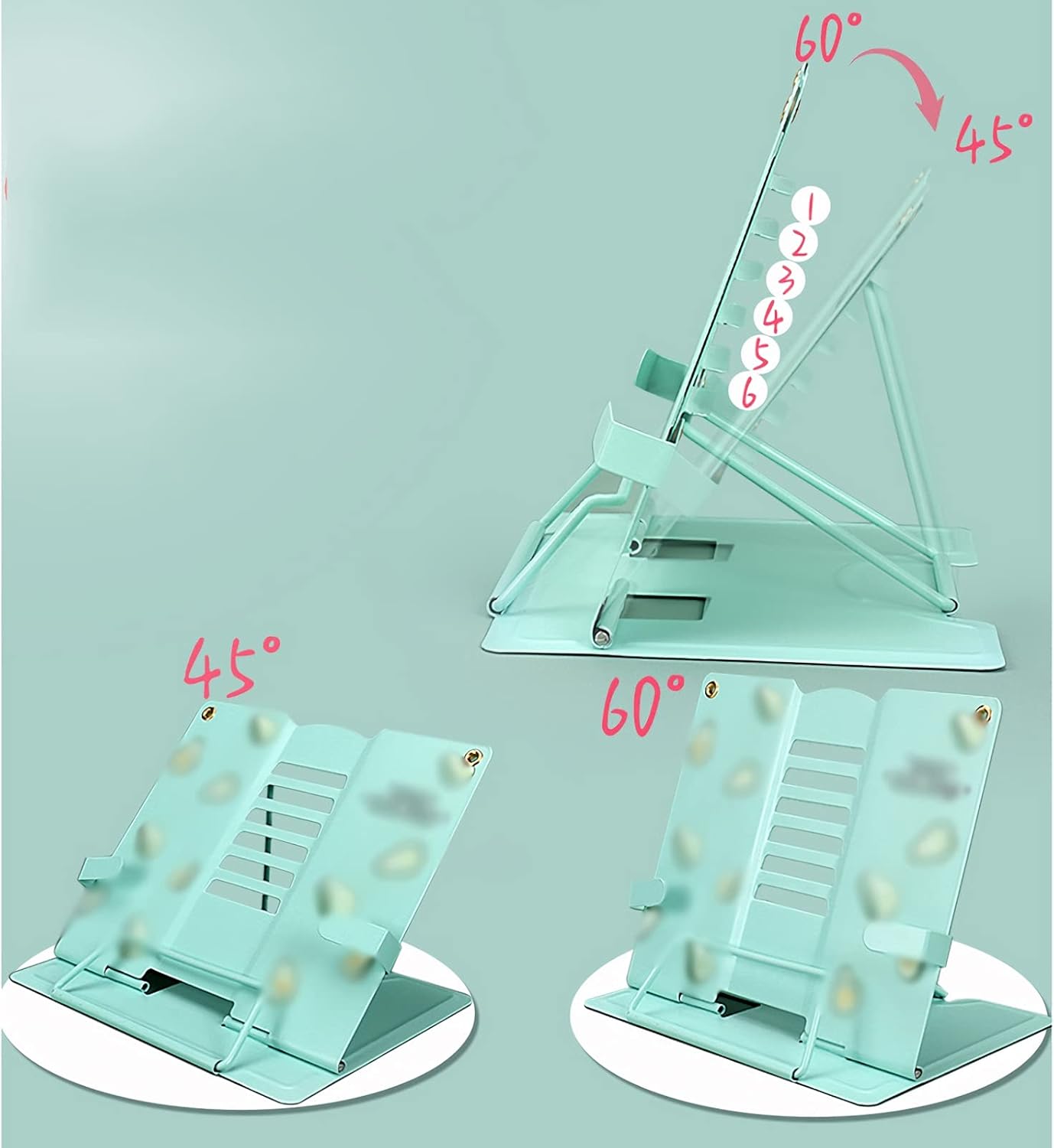 Adjustable Metal Cookbook Stand Holder with 6 Notches - Pink
