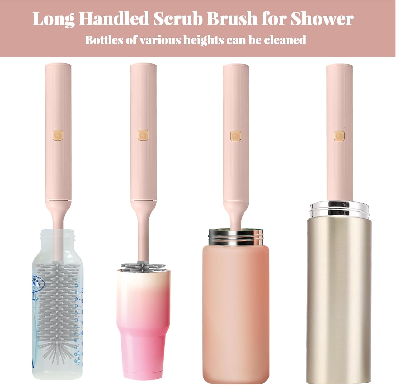 Augensterm Electric Bottle Brush Cleaner with 3 Silicone Brushes and Straw Cleaner Pink