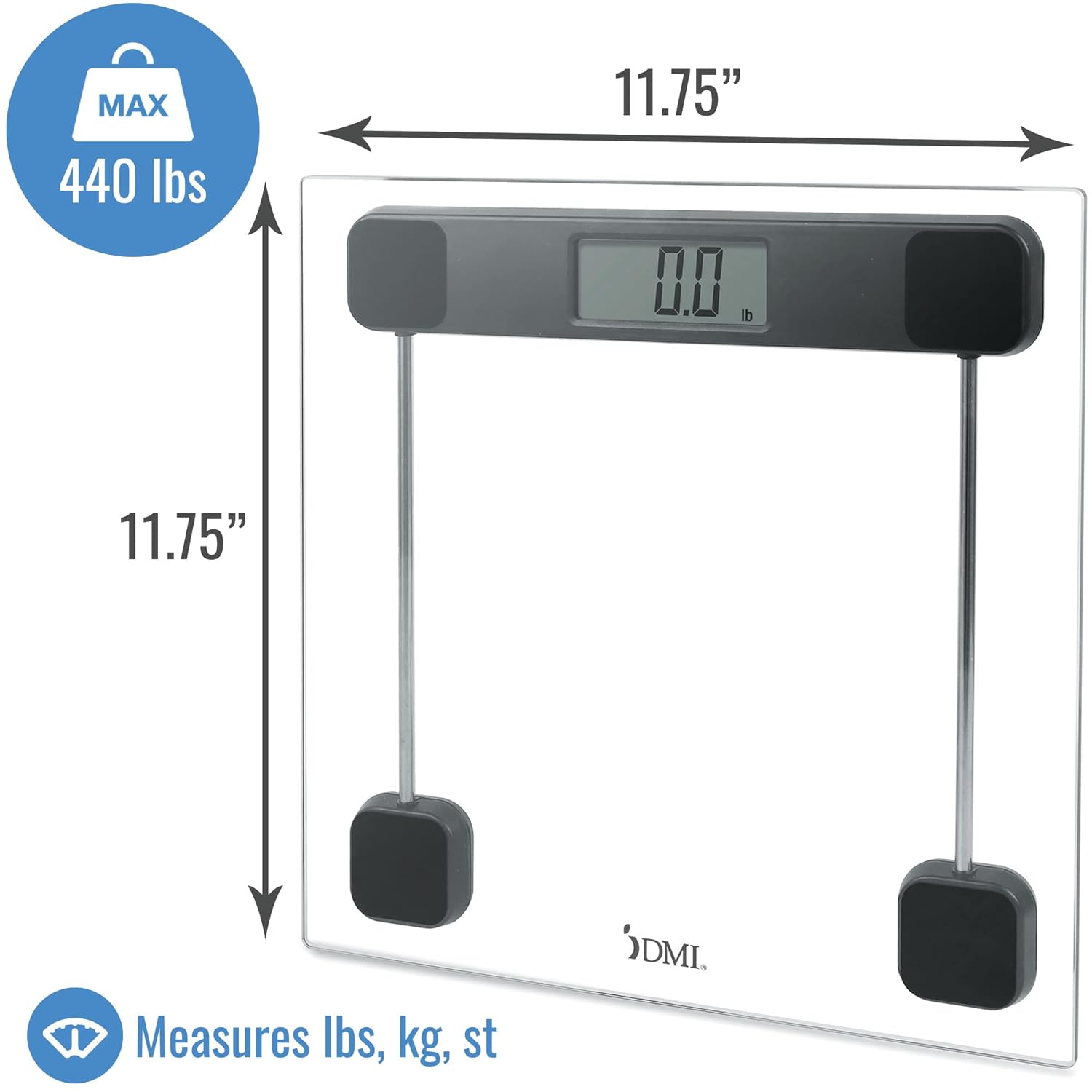 DMI Tempered Glass Digital Scale with Auto-on 440 LBS Capacity