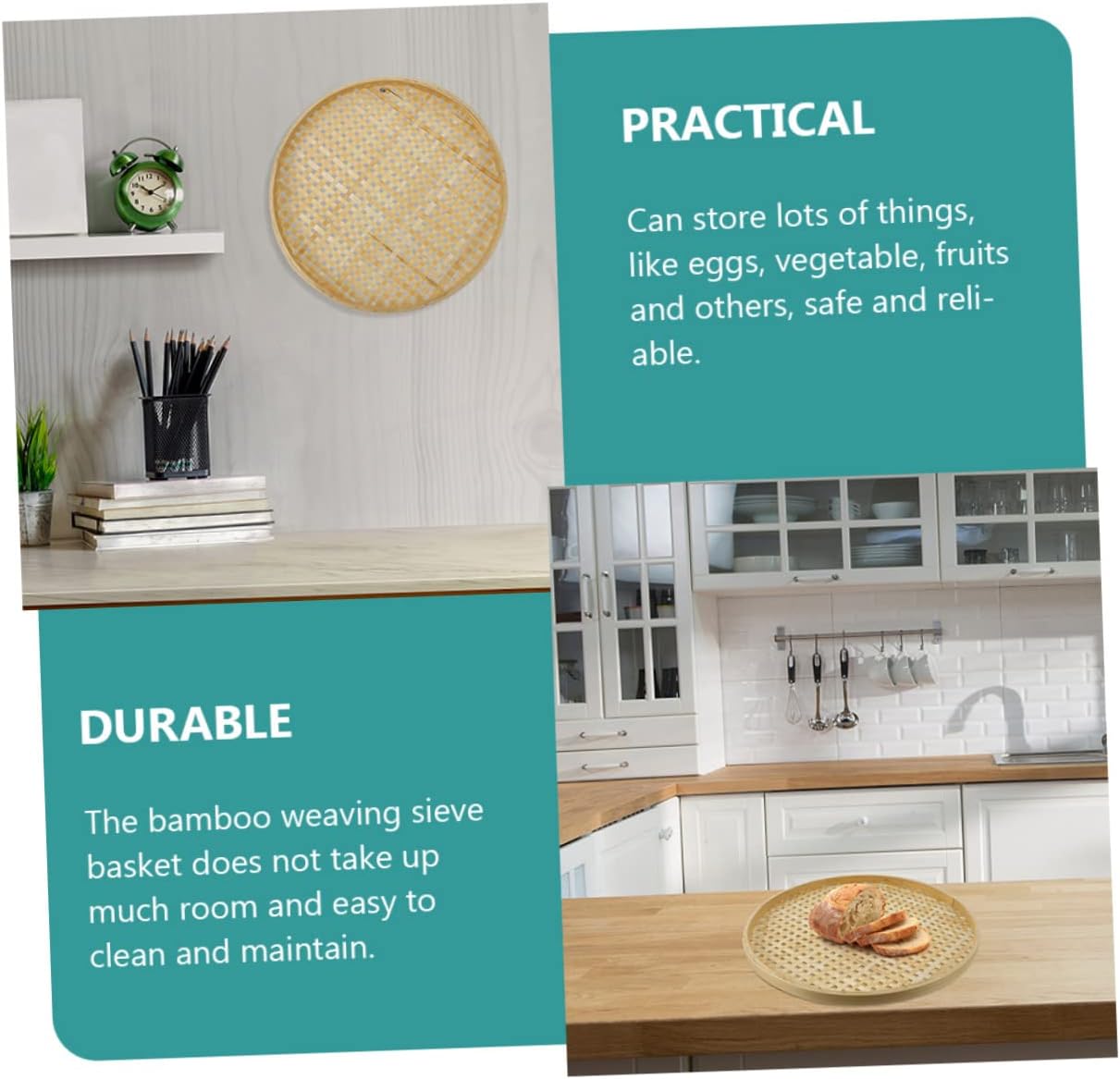 3pcs Natural Bamboo Colander Baskets with Cross Lid