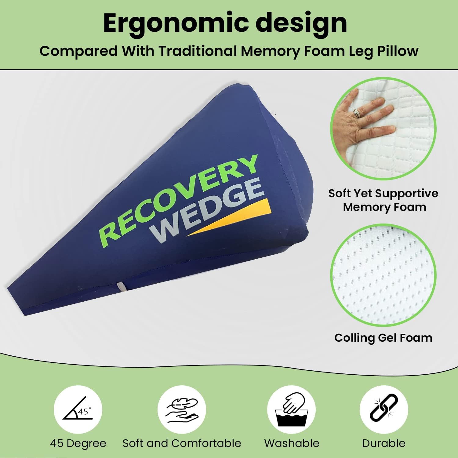 Recovery Wedge Leg Elevation Pillow for Post Surgical Recovery and Improved Circulation