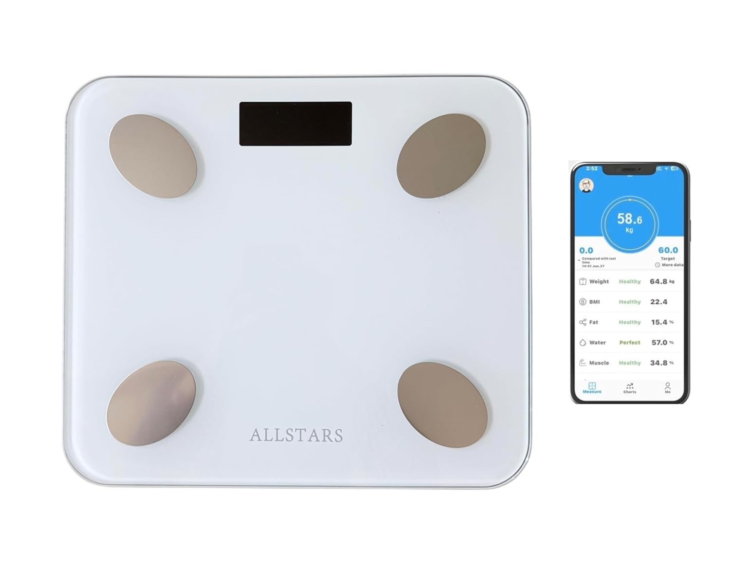 ALLSTARS Smart Scale with Body Fat and BMI Analysis - White 1