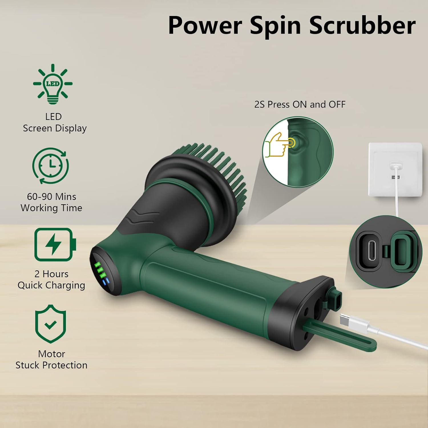 KOOHORO Electric Cleaning Brush Set Dual Speed 7 Brush Heads