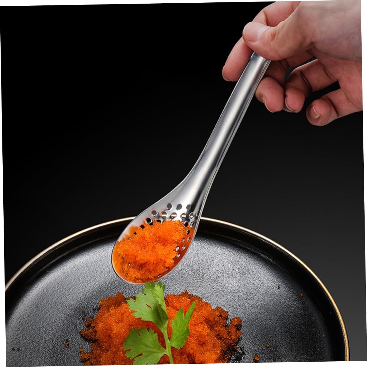 2Pcs Stainless Steel Colander Spoons for Caviar Hot Pot and Frying