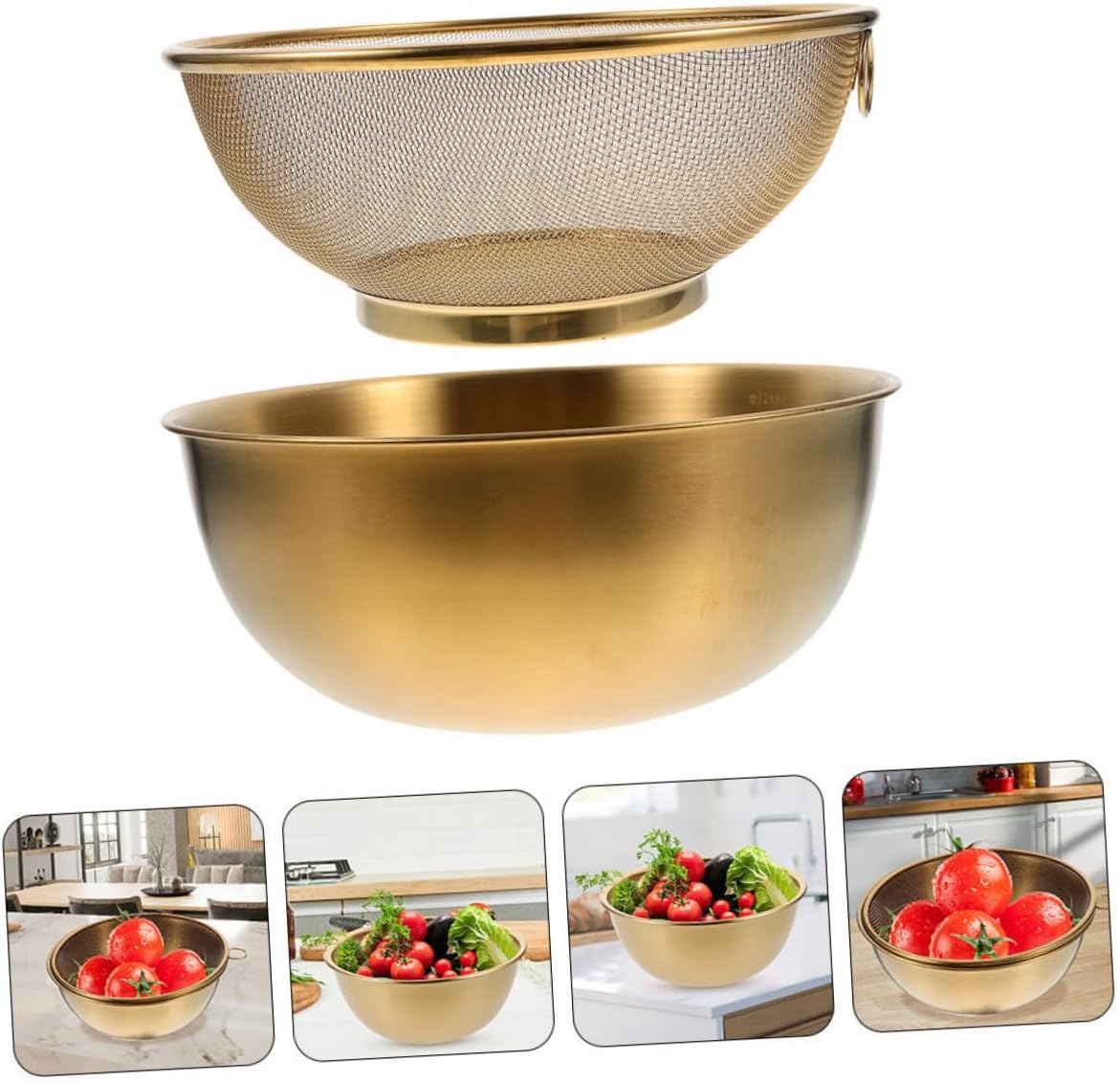 VINTORKY 1 Set Mini Golden Colander with Bowl