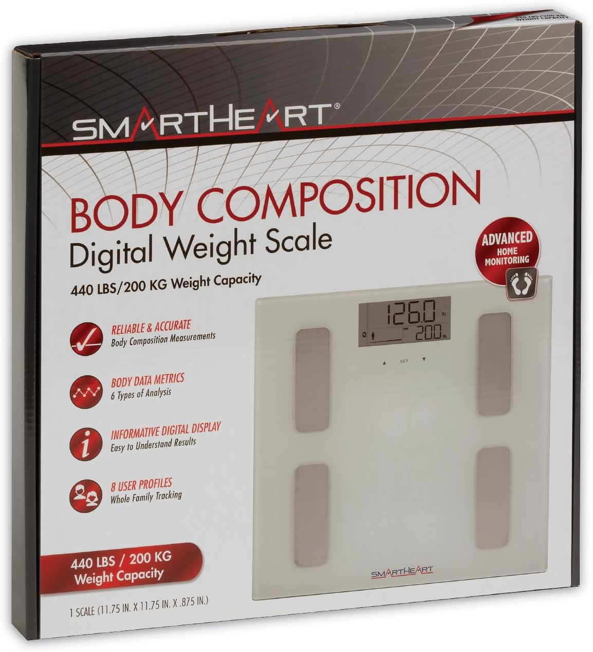 SmartHeart Digital Body Composition Scale with 8 User Profiles