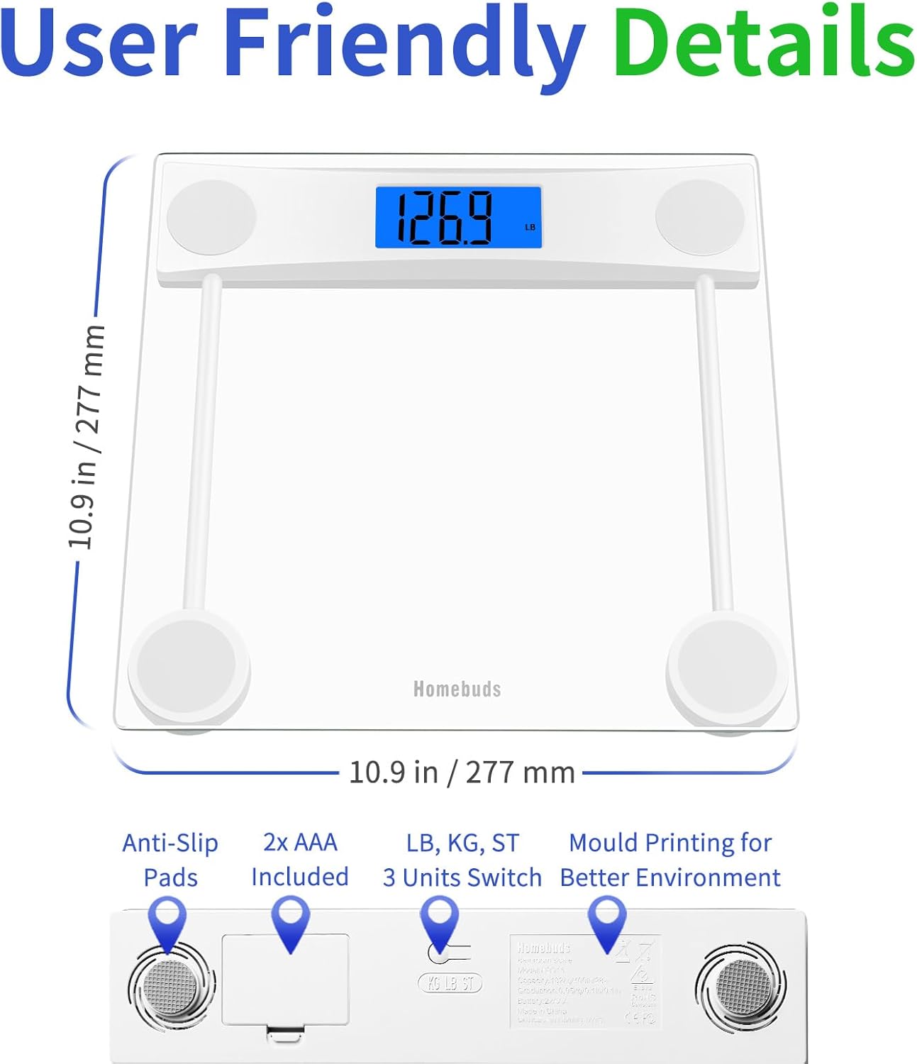 Homebuds Digital Bathroom Scale for Body Weight
