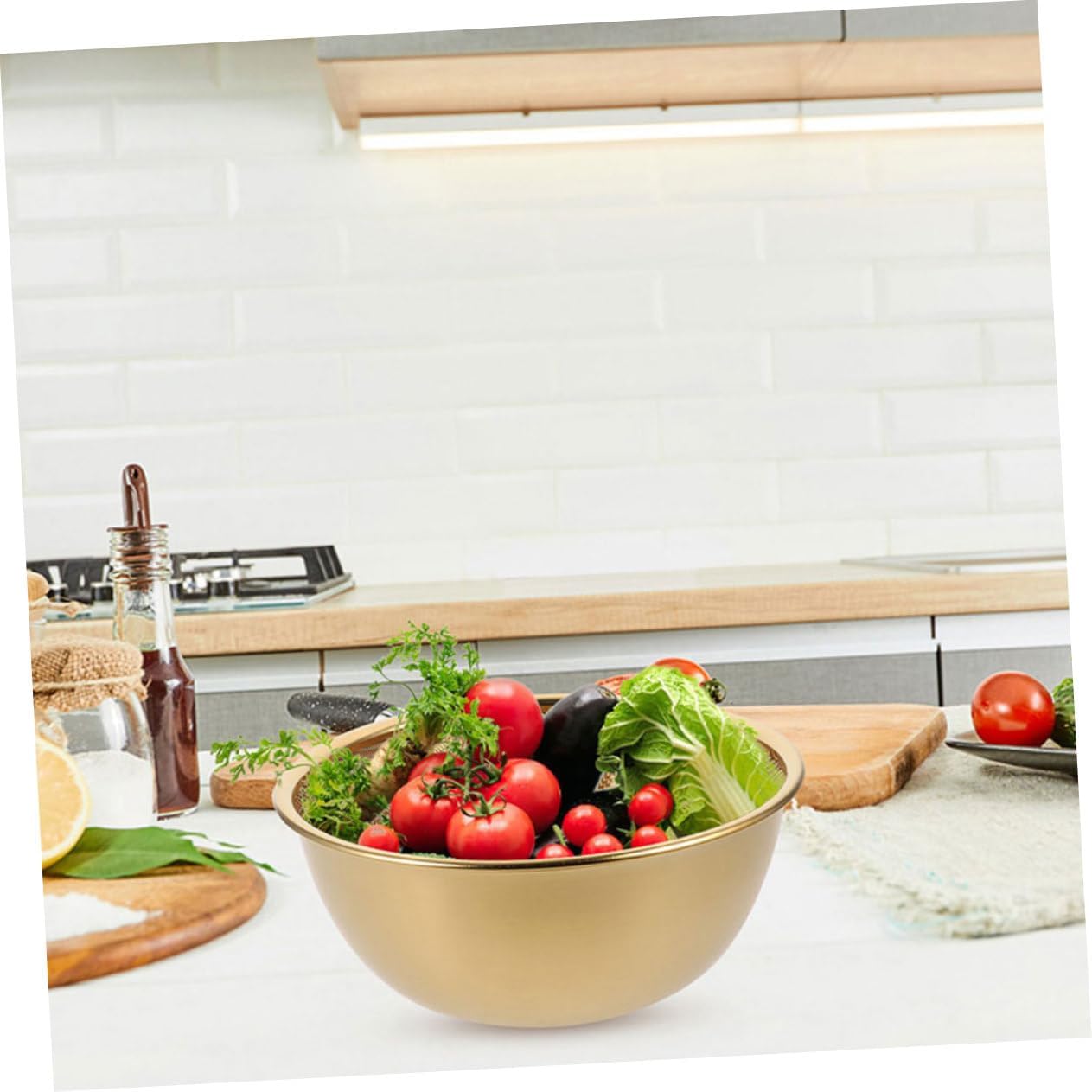 VOSAREA 1 Set Stainless Steel Colander with Drain Basket and Gold Bowls