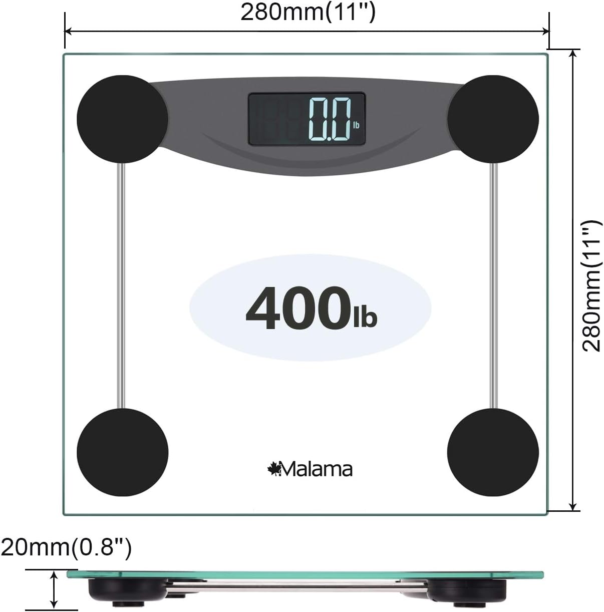 Malama Digital Body Weight Scale with LCD Backlit Display 400 lbs Accuracy Black