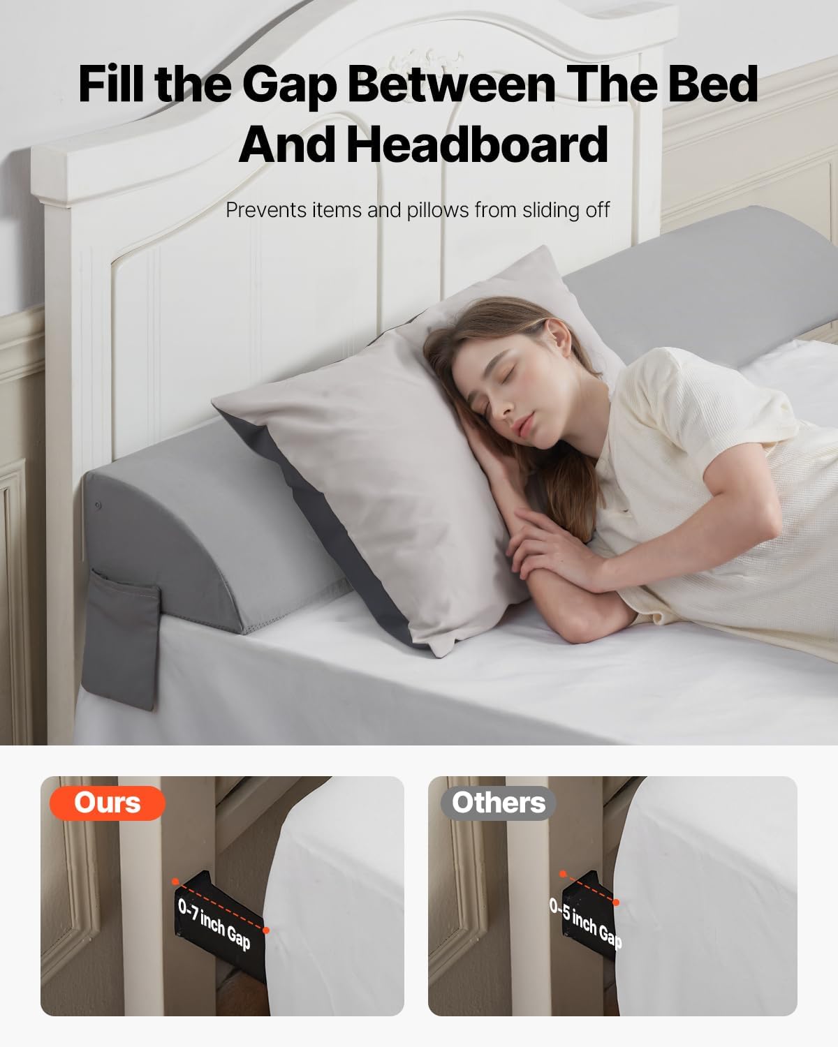 VEVOR Bed Wedge Pillow for Headboard Gray 72x10x6