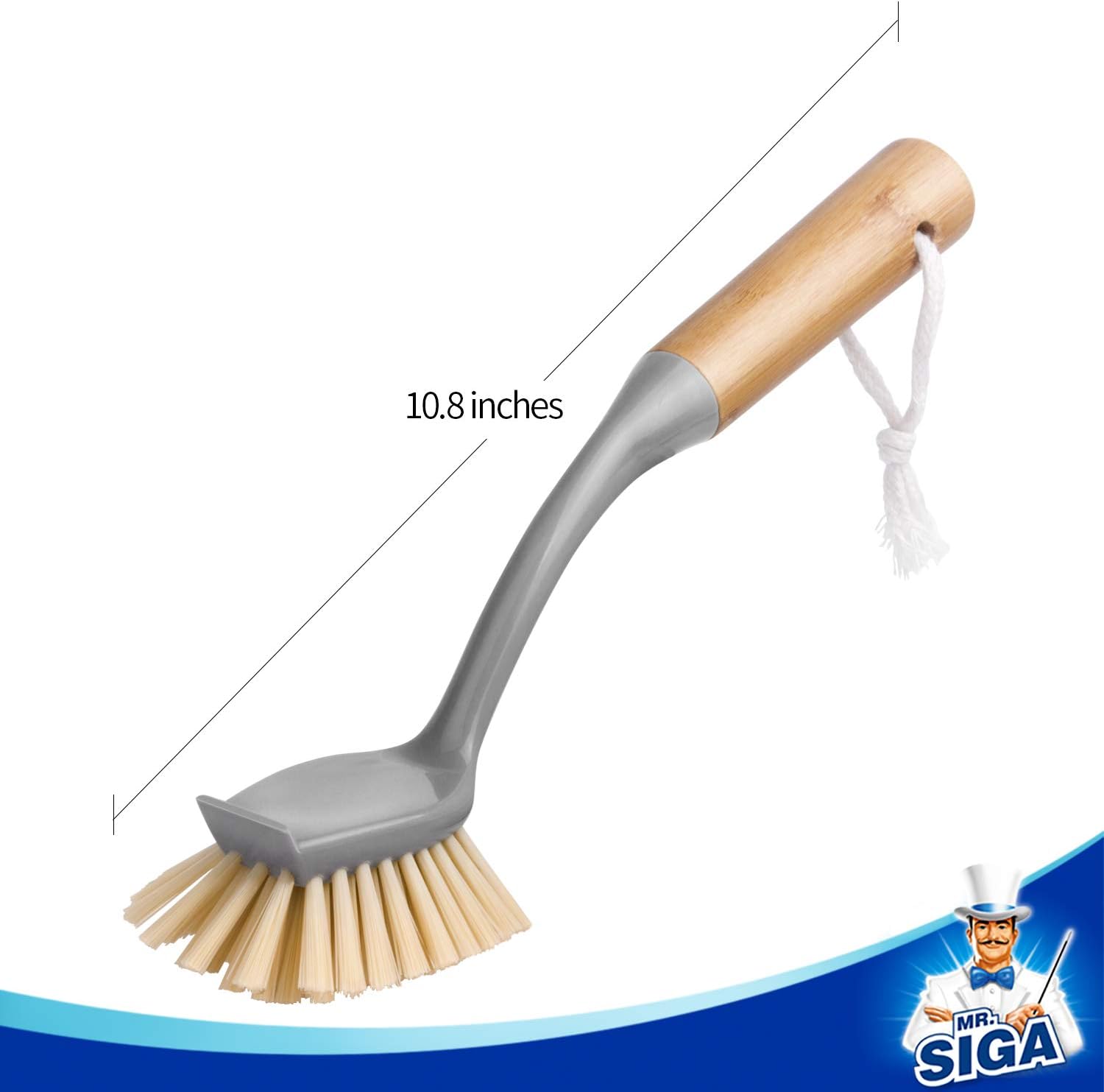 MRSIGA Dish Brush with Bamboo Handle and Scraper Pack of 2