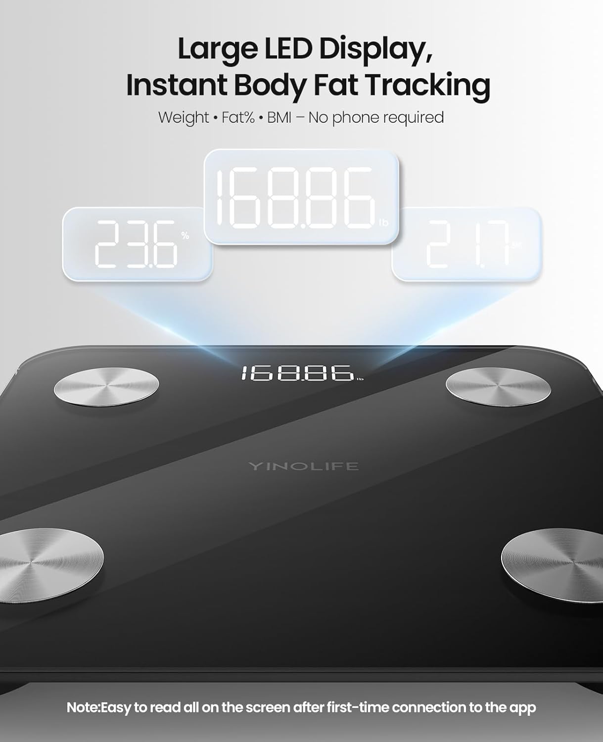 YINOLIFE Digital Body Weight Scale with BMI and Body Fat Analysis 400lb Black