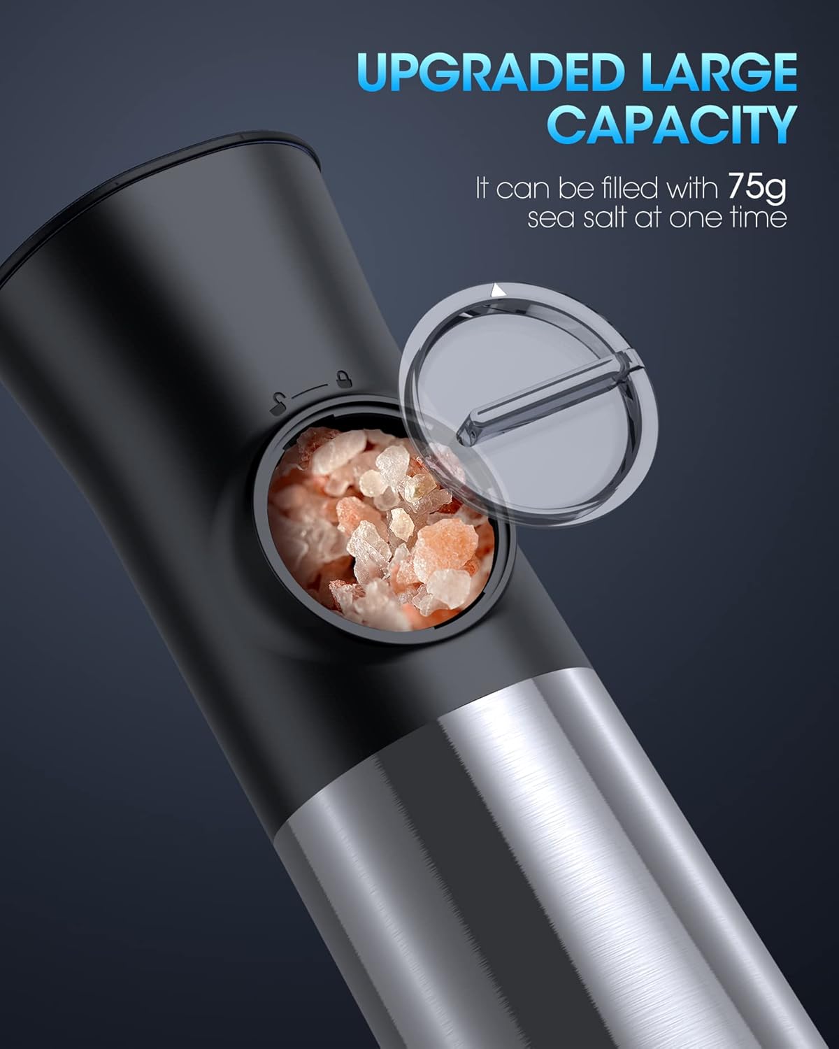 PSOS Gravity Electric Salt Pepper Grinder Set - USB Rechargeable with LED Light