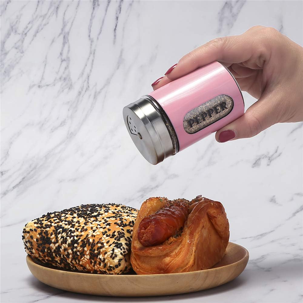 Salt and Pepper Shakers Set with Adjustable Pour Holes Pink