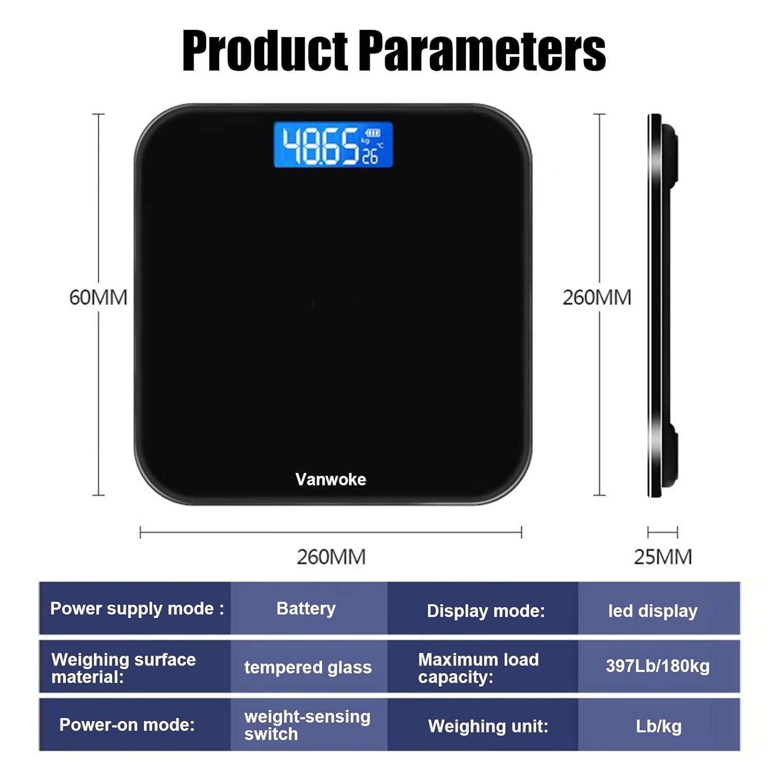 Vanwoke Smart Scale with Blue LCD Backlight and Body Fat Measurement 1