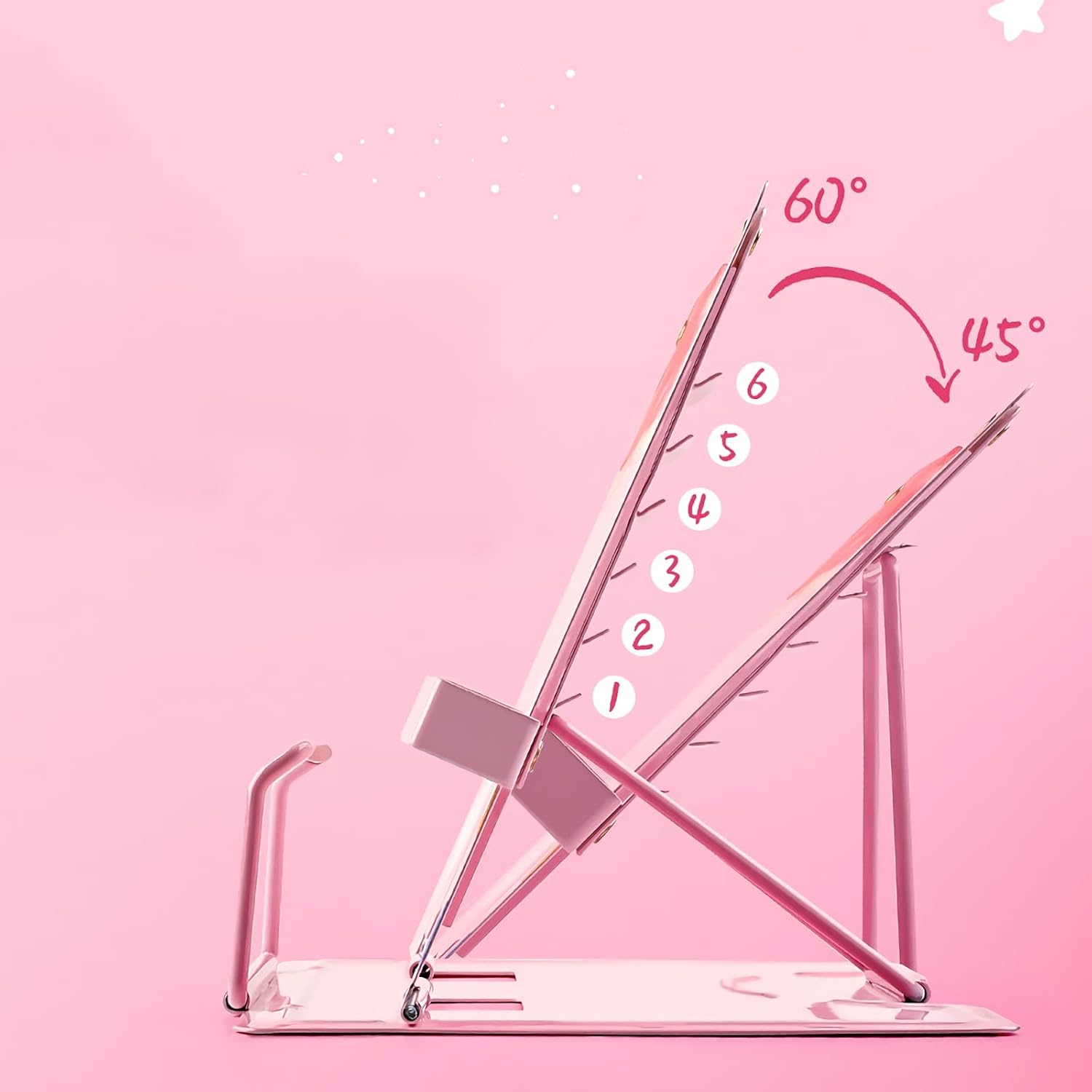 Adjustable Metal Book Stand with Page Clip - 83 x 75 inch Pink
