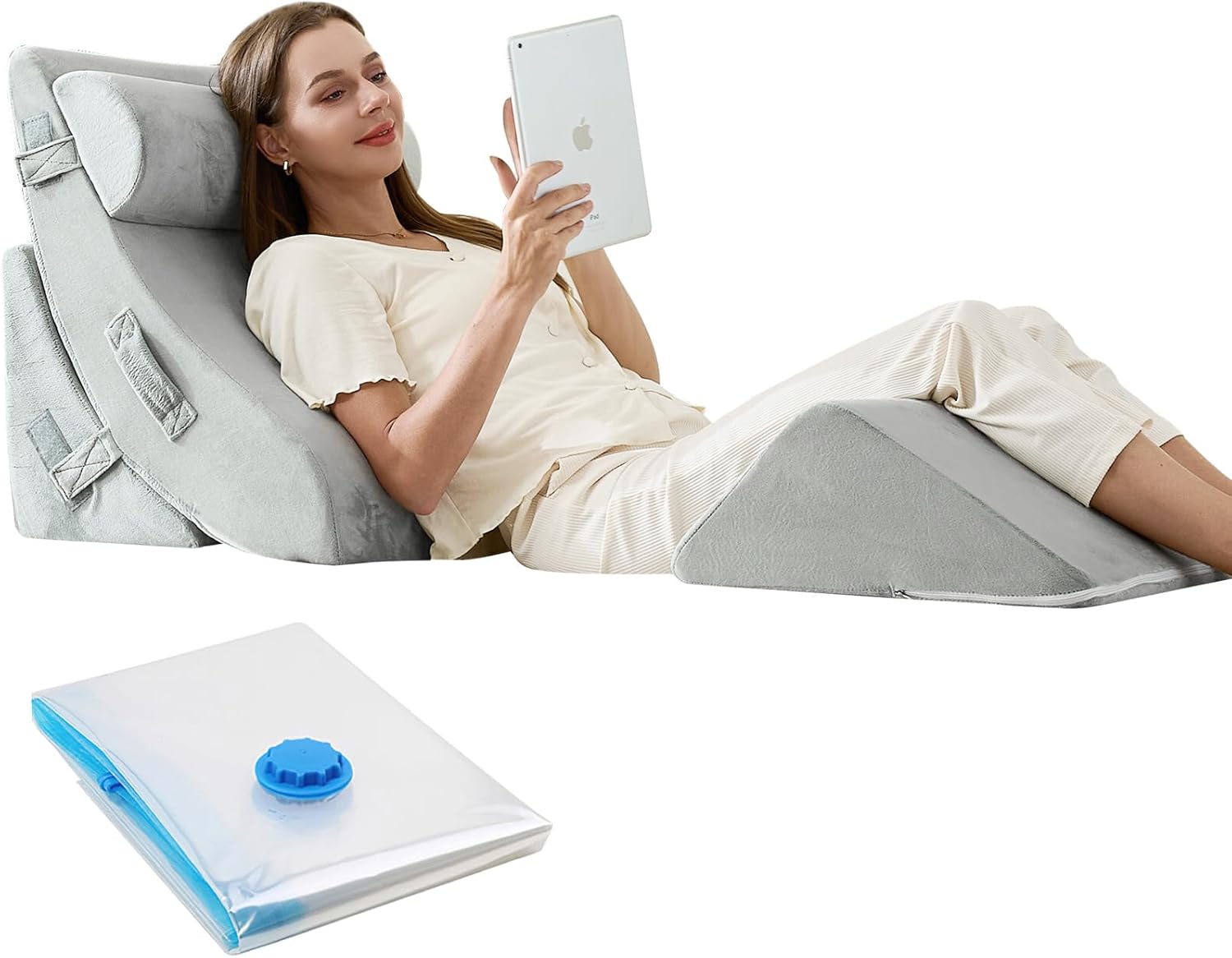 Lucresta 4PCS Orthopedic Wedge Pillow Set for Back Neck Leg Pain Relief
