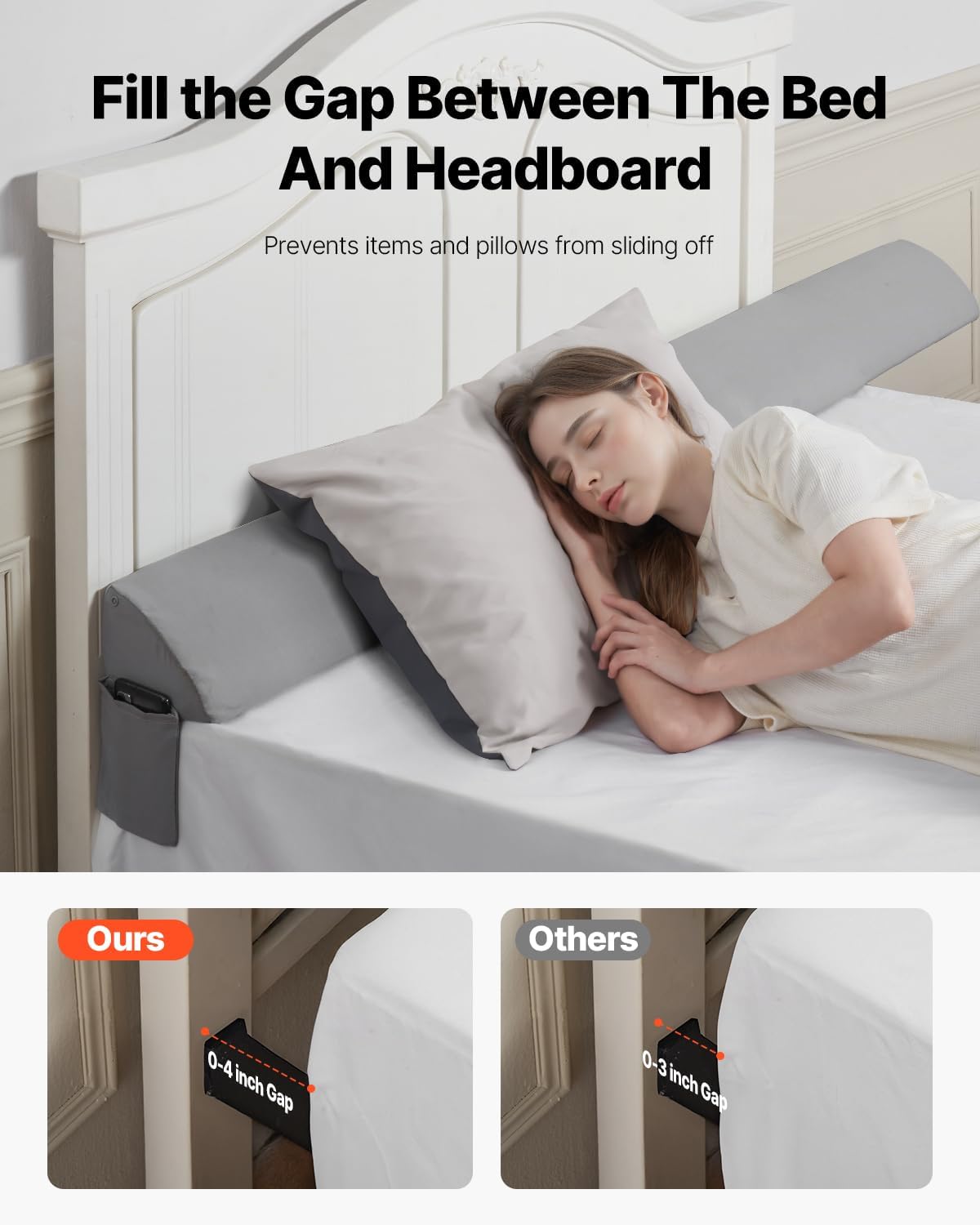 VEVOR Bed Wedge Pillow for Headboard King Size Gray