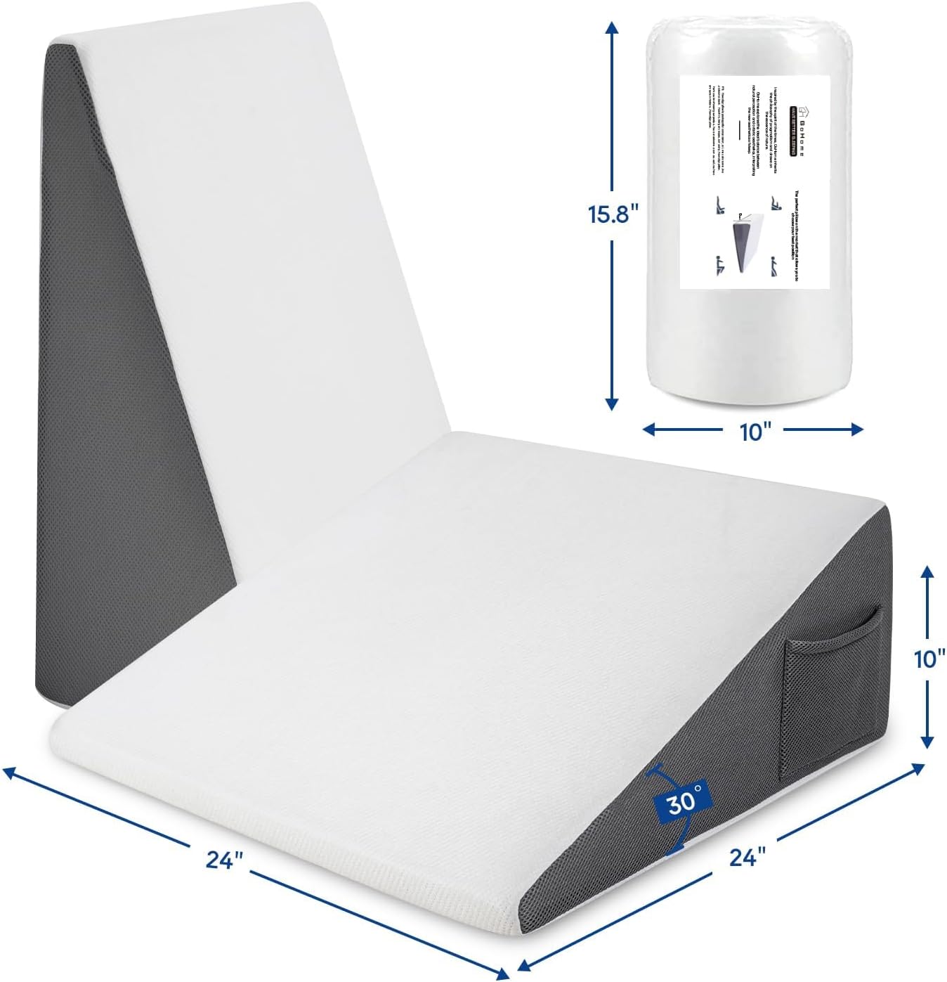 GOHOME 3-in-1 Memory Foam Bed Wedge Pillow with Cooling Cover