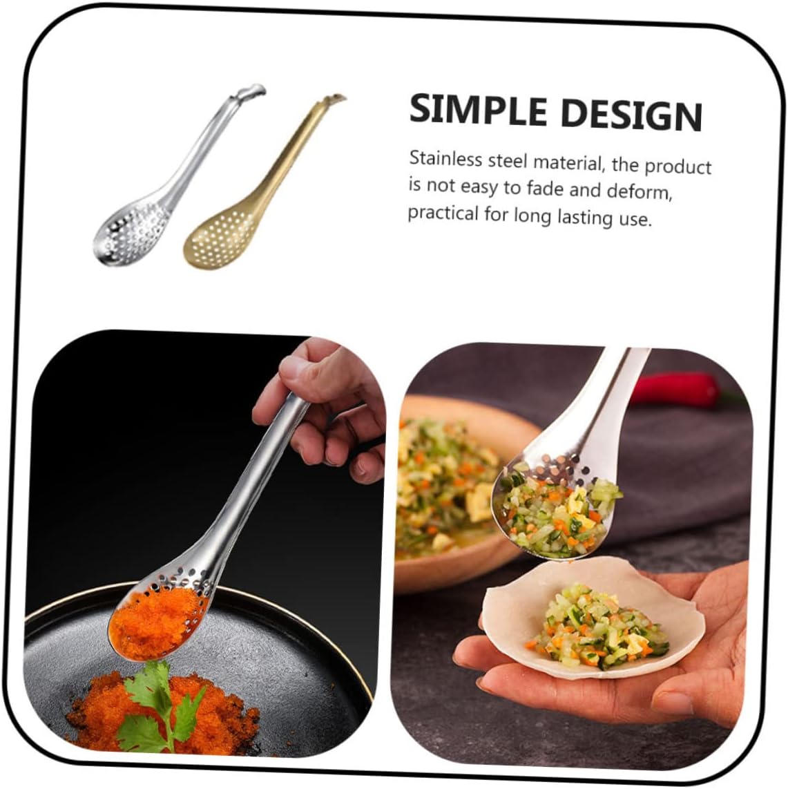 2Pcs Stainless Steel Colander Spoons for Caviar Hot Pot and Frying