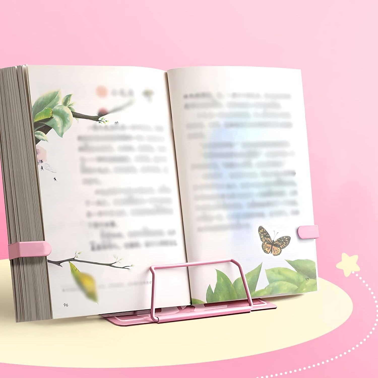 Adjustable Metal Book Stand with Page Clip - 83 x 75 inch Pink