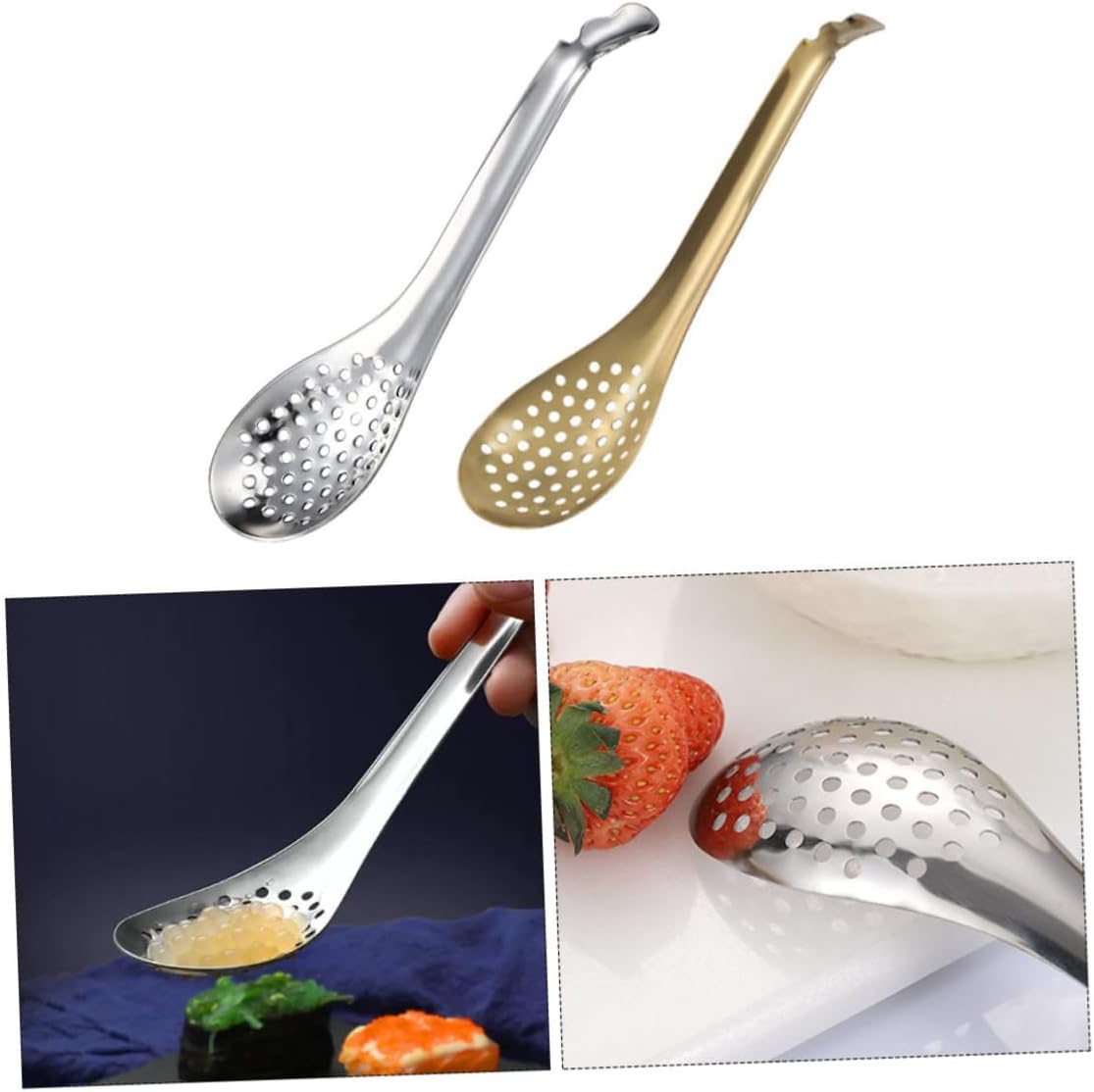 2Pcs Stainless Steel Colander Spoons for Caviar Hot Pot and Frying