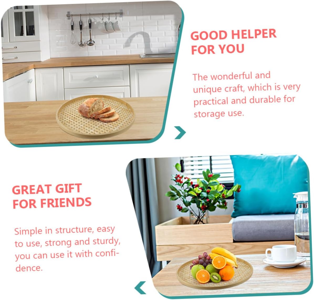 3pcs Natural Bamboo Colander Baskets with Cross Lid