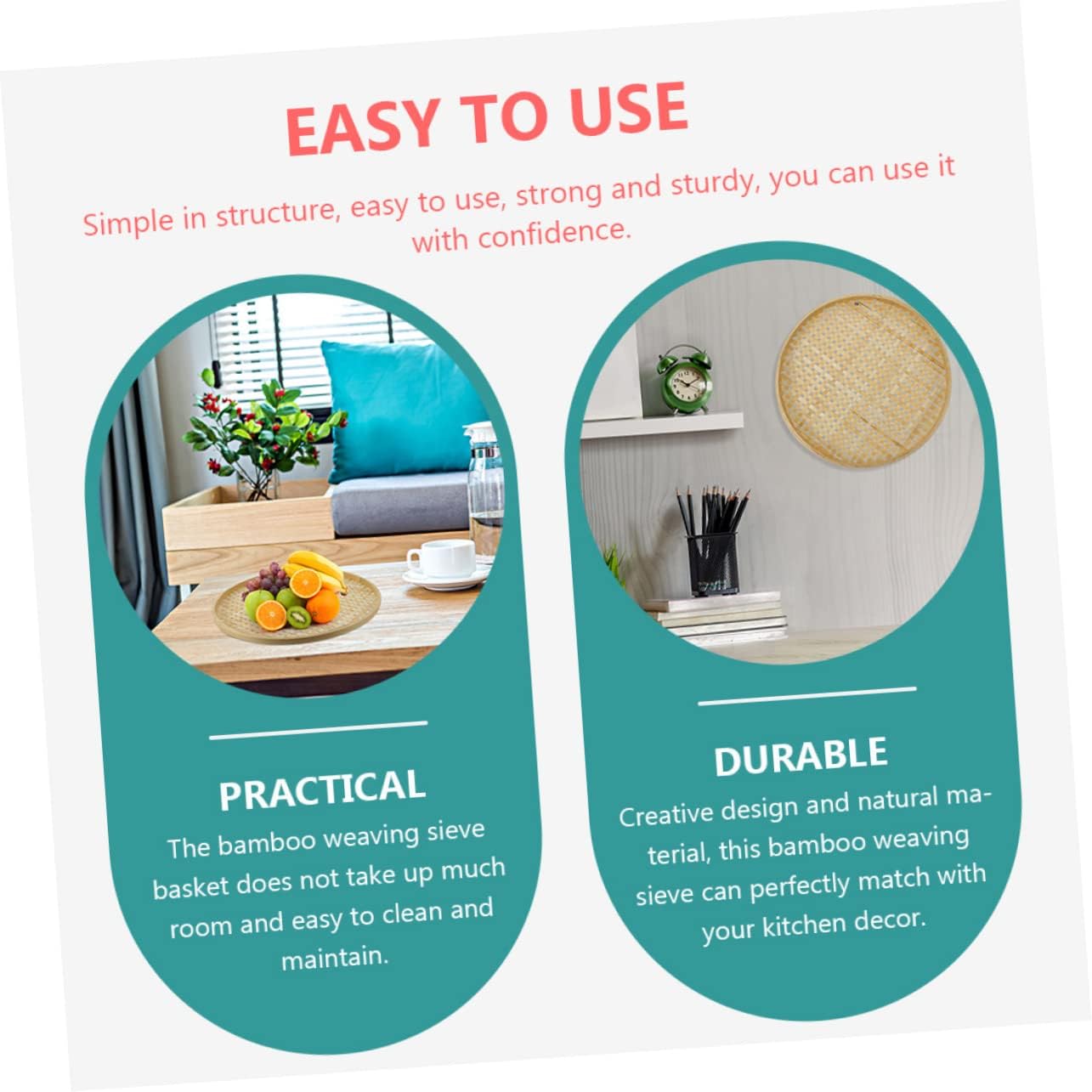 3pcs Natural Bamboo Colander Baskets with Cross Lid