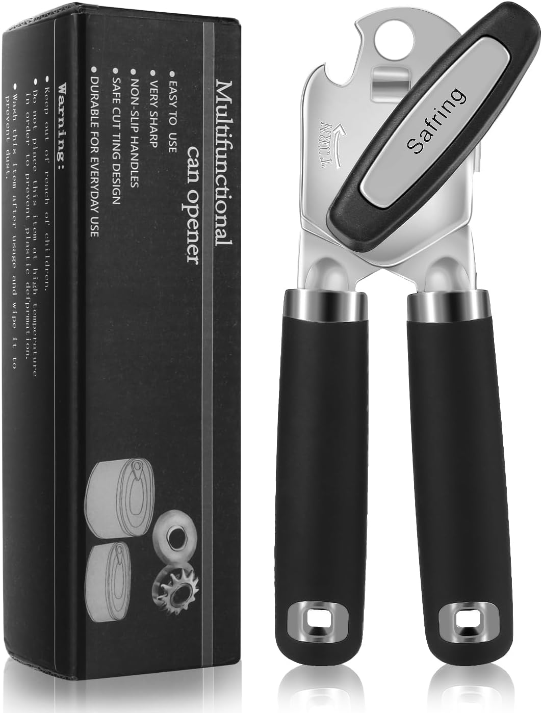 Safring Manual Can Opener with Bottle Opener Heavy Duty Stainless Steel