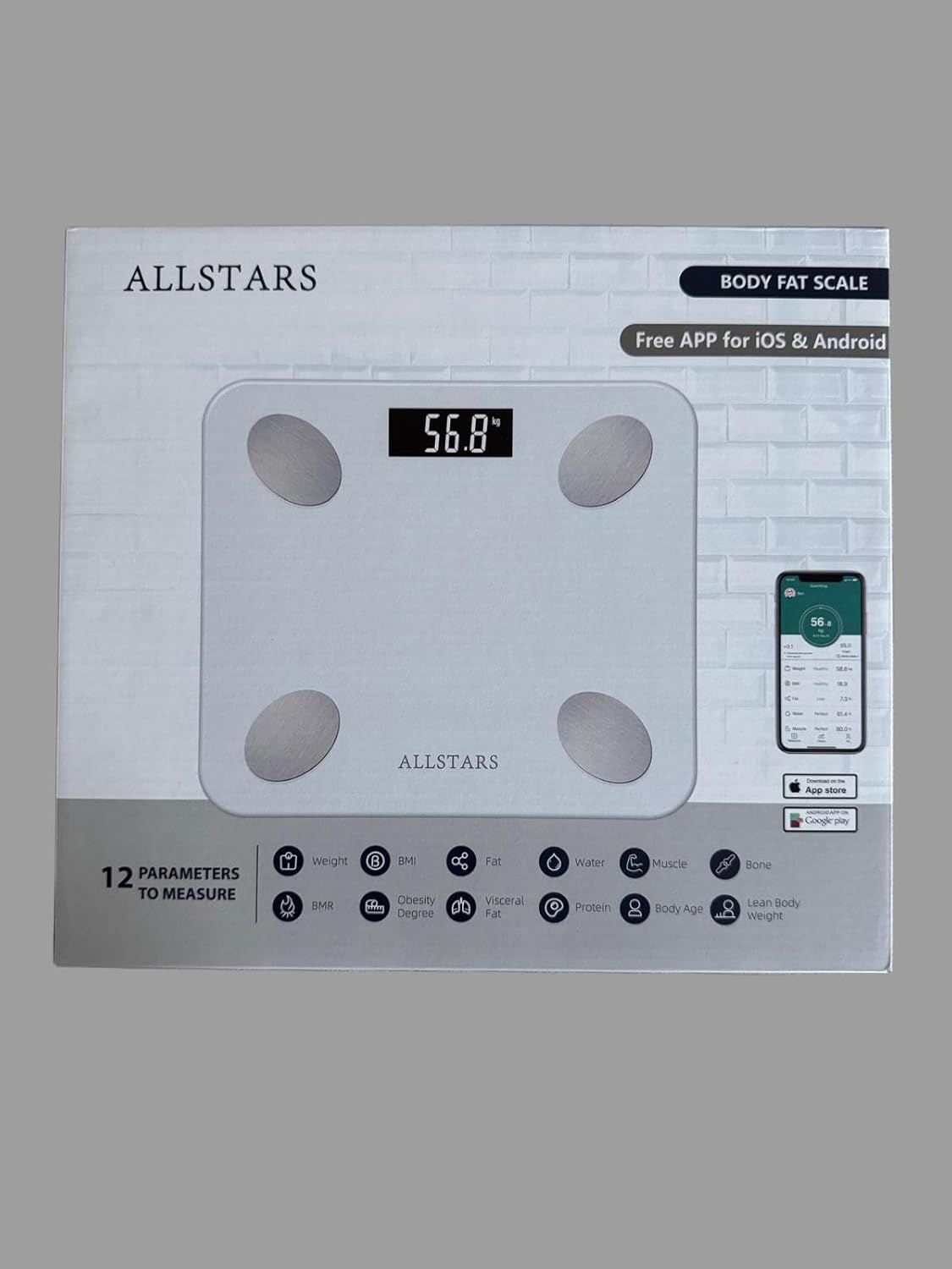 ALLSTARS Smart Scale with Body Fat and BMI Analysis - White 1