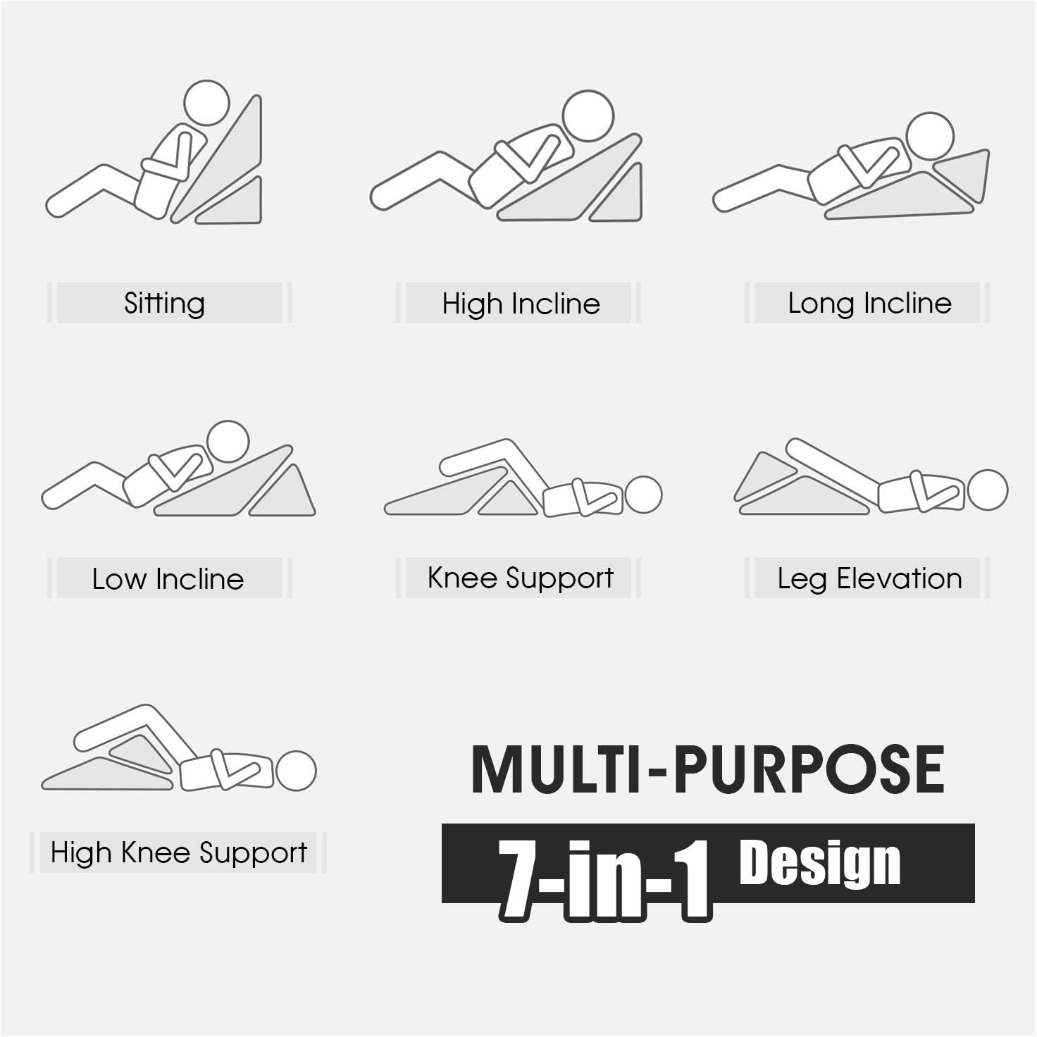 GORELAX Bed Wedge Pillow 7 in 1 Multifunctional Incline Cushion