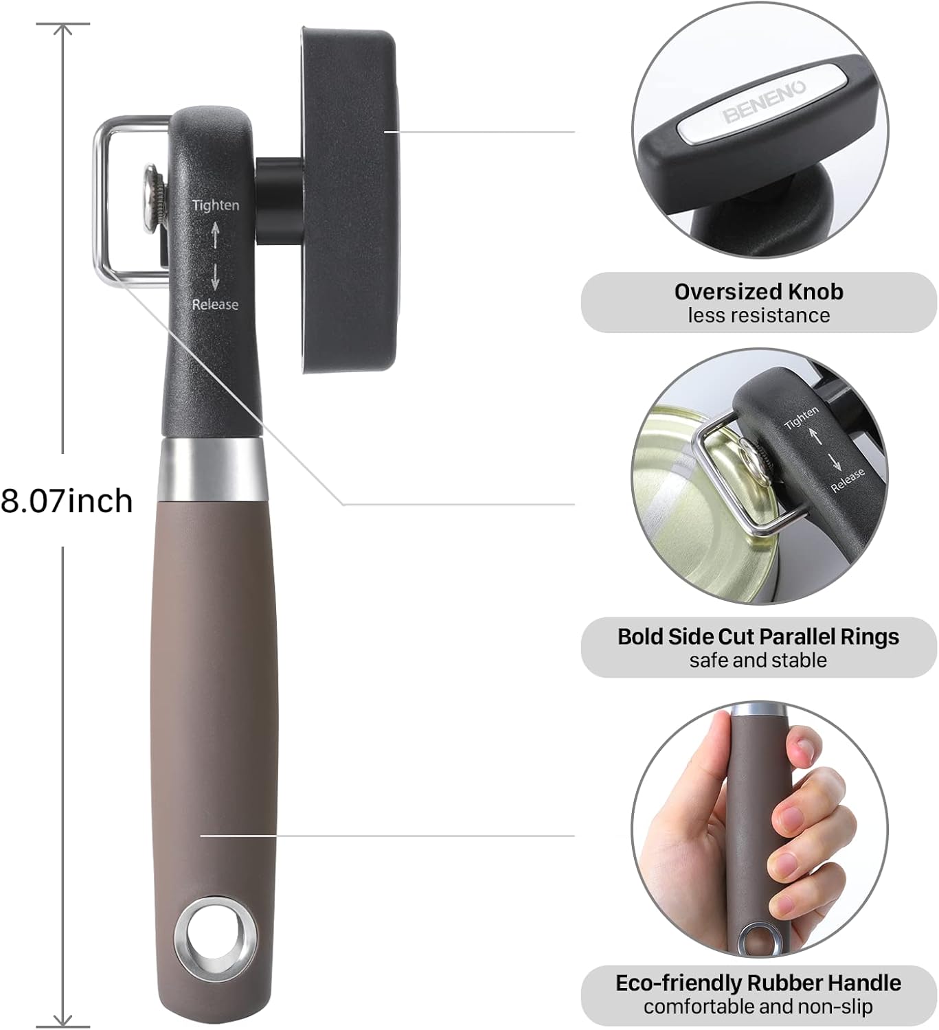 Beneno Smooth Edge Manual Can Opener with Durable Blade and Non-Slip Handle