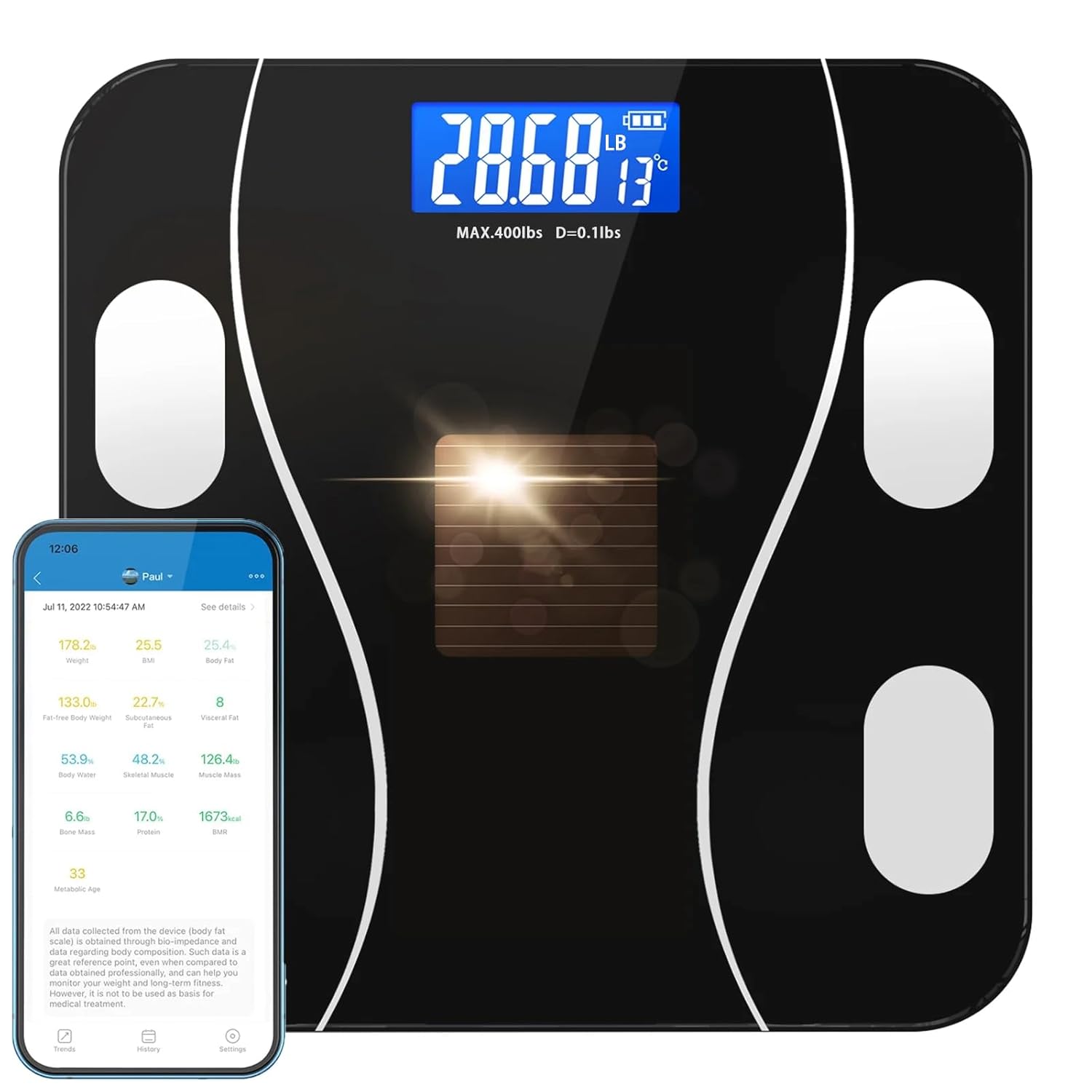 Eayaele Solar Powered Body Fat Scale with 8 Profiles