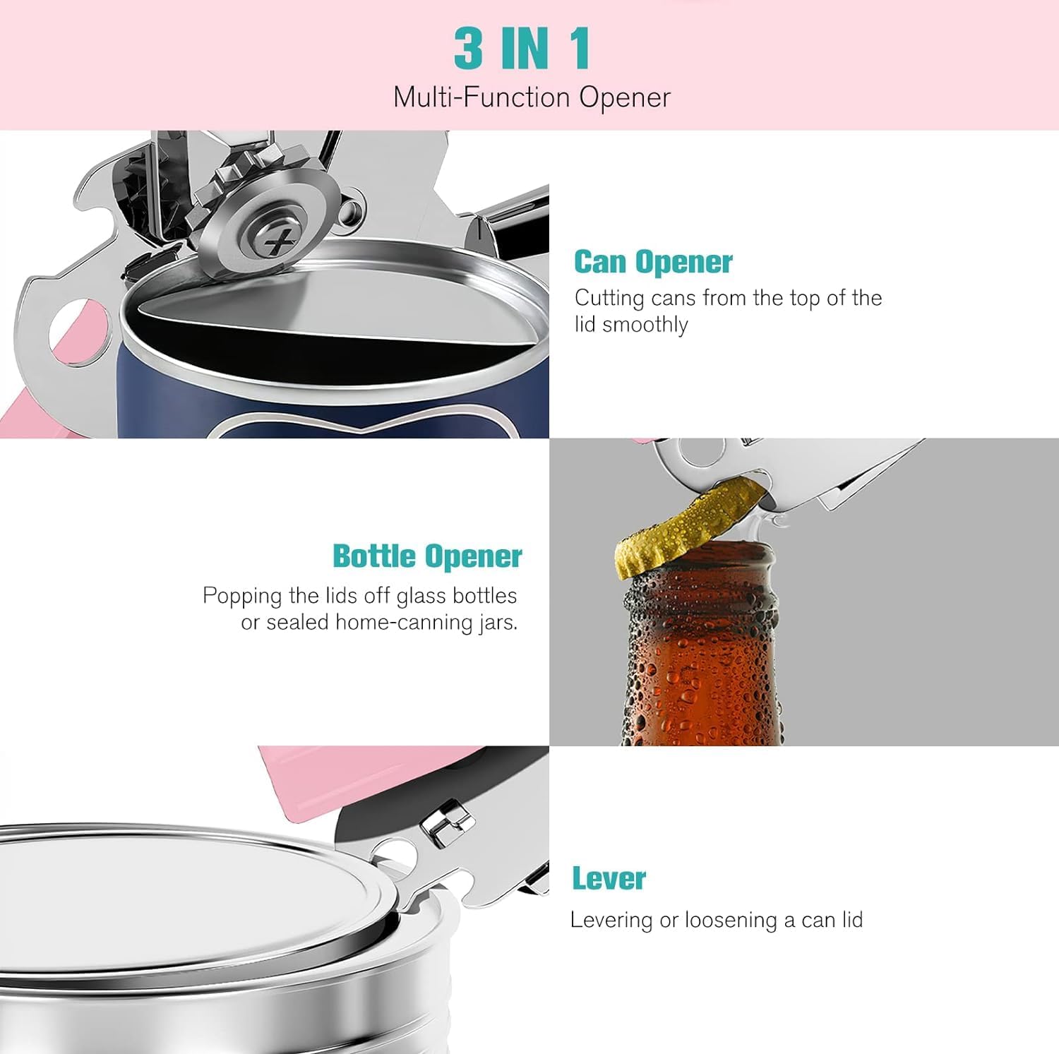 OUTWAY 3-In-1 Can Opener with Bottle Opener and Lever