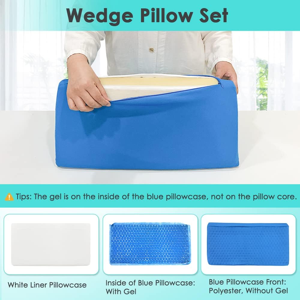 NEPPT Blue Gel Pillow Wedge for Back Pain Relief