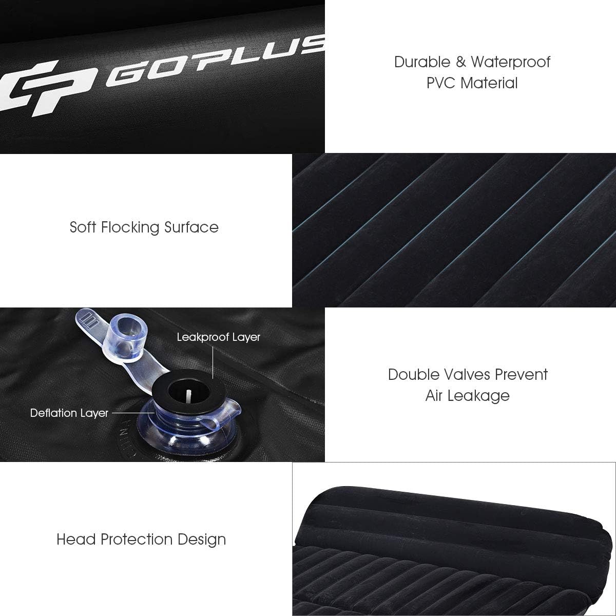 Goplus Inflatable Car Bed Mattress with Pillow and Air Pump - Black