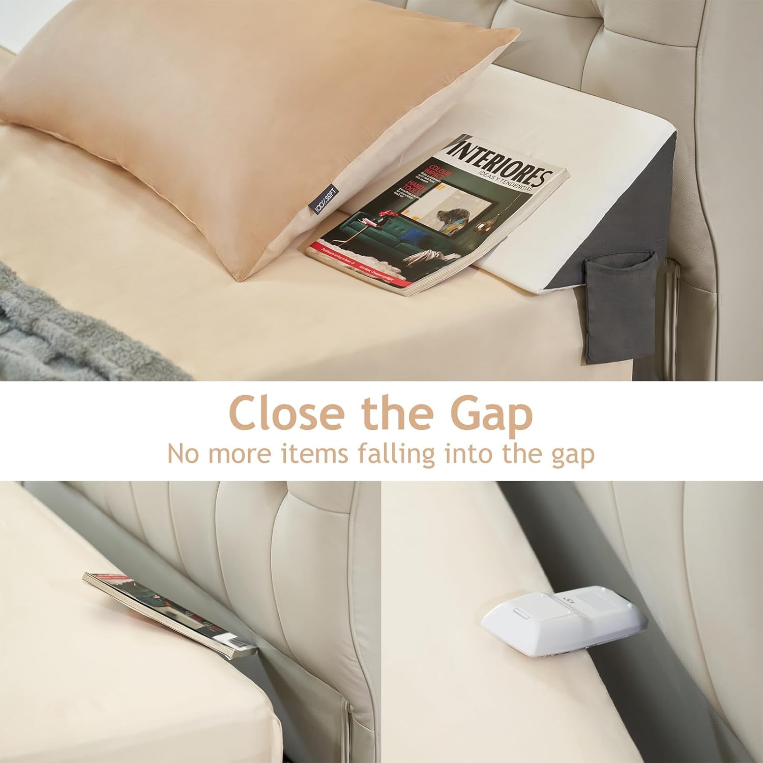 Voctriam Bed Wedge Pillow for Headboard Gap 60x8x6 White