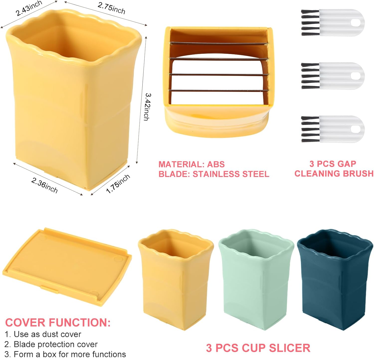 Dokpod 3 Pcs Cup Slicer with Gap Cleaning Brushes Set