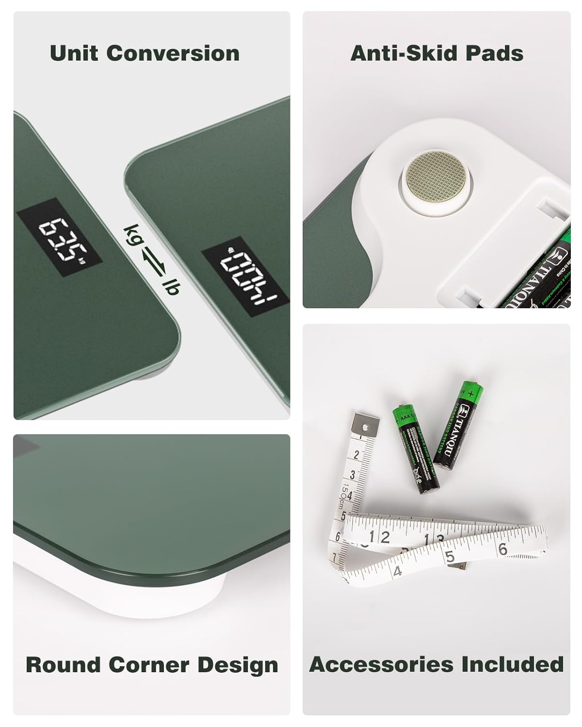1byone Digital Bath Scale with LED Display 400lbs Midnight Green