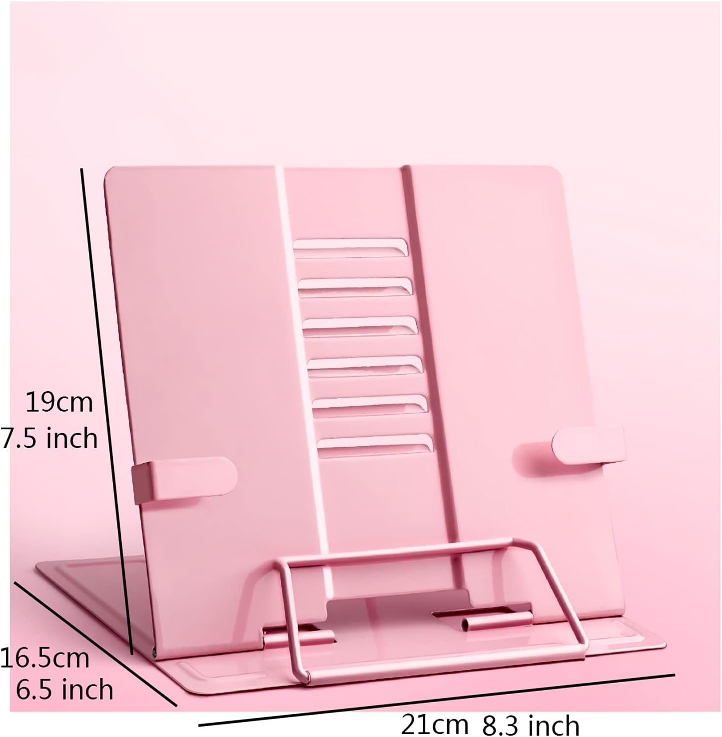 Adjustable Metal Book Stand with Page Clip - 83 x 75 inch Pink