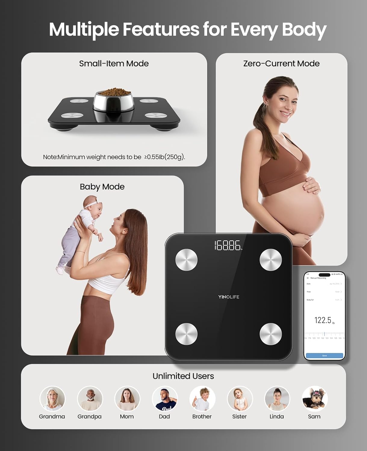 YINOLIFE Digital Body Weight Scale with BMI and Body Fat Analysis 400lb Black