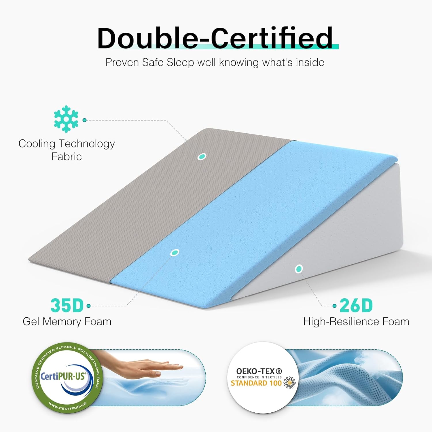DeerFable Dual Sided Bed Wedge Pillow - Gray 75 Inch 1
