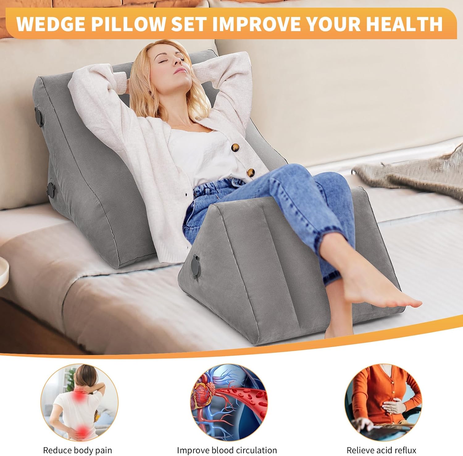 USHMA Inflatable Wedge Pillow Set - Travel Pain Relief