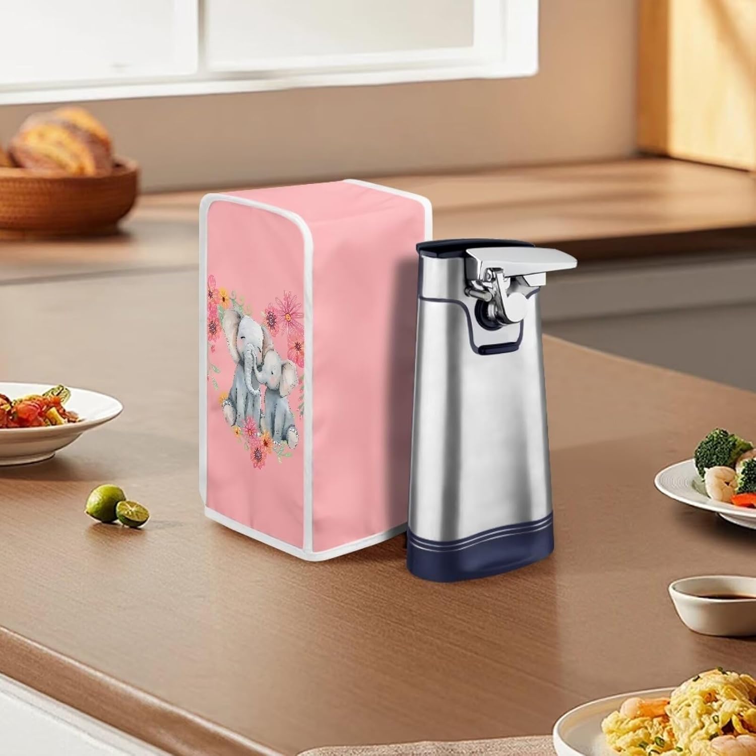 Suhoaziia Can Opener Dust Cover with Elephant Flowers Pattern 1