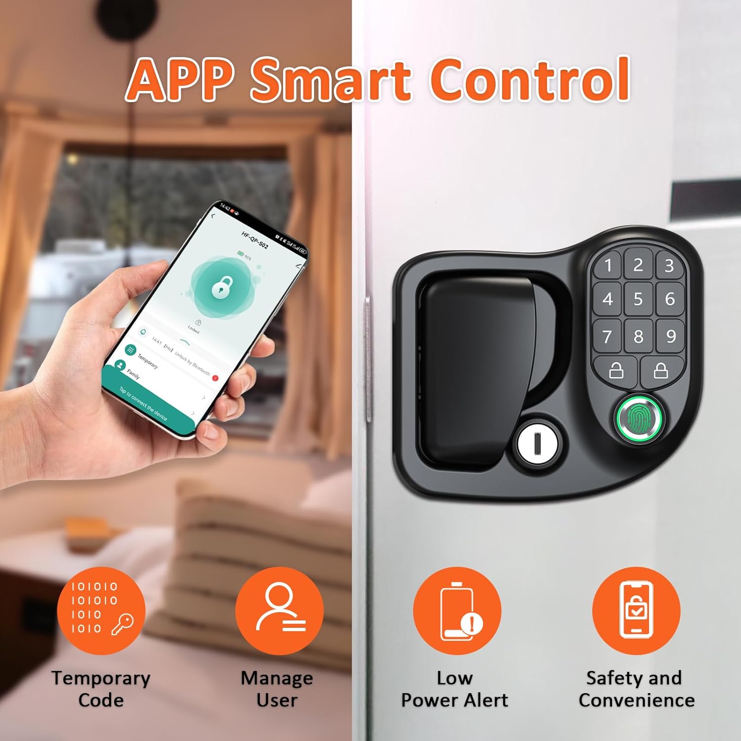 Kedite 4-in-1 Smart RV Door Lock with Bluetooth and Fingerprint