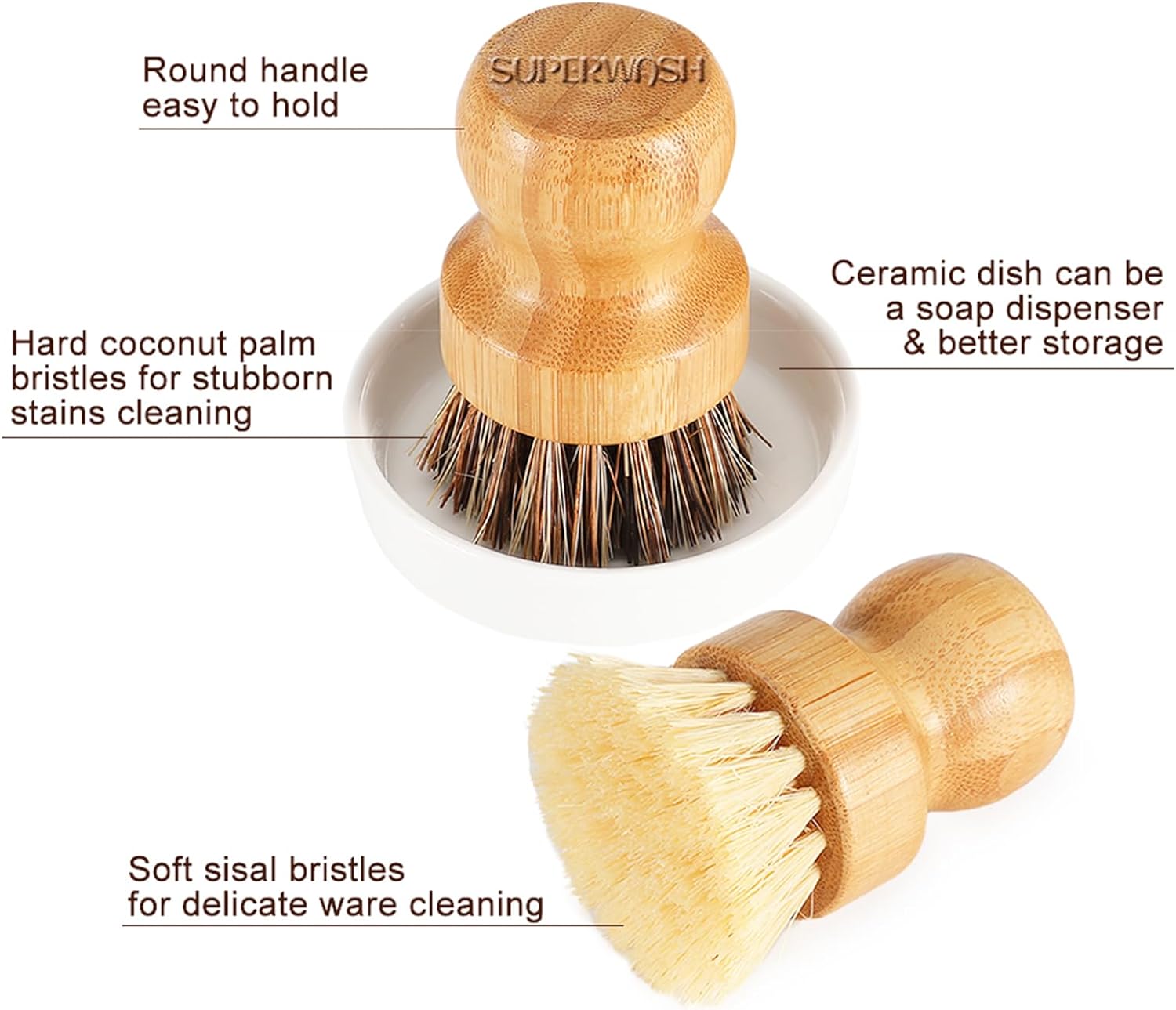 SUPERWASH PLUS Bamboo Scrub Brush 4 Pack